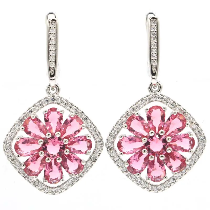 39x21mm 8.1g Hot Sell Tourmaline Mystical Topaz Violet Topaz Kunzite Violet Tanzanite CZ Women Silver Plated Dangle Earrings