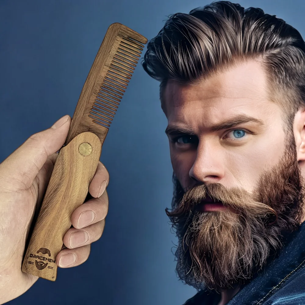 

The Gracemen Folding Pocket Comb Brush For People Natural Green Sandalwood Folding Brush Comb Beard Hair Wooden Comb Brush