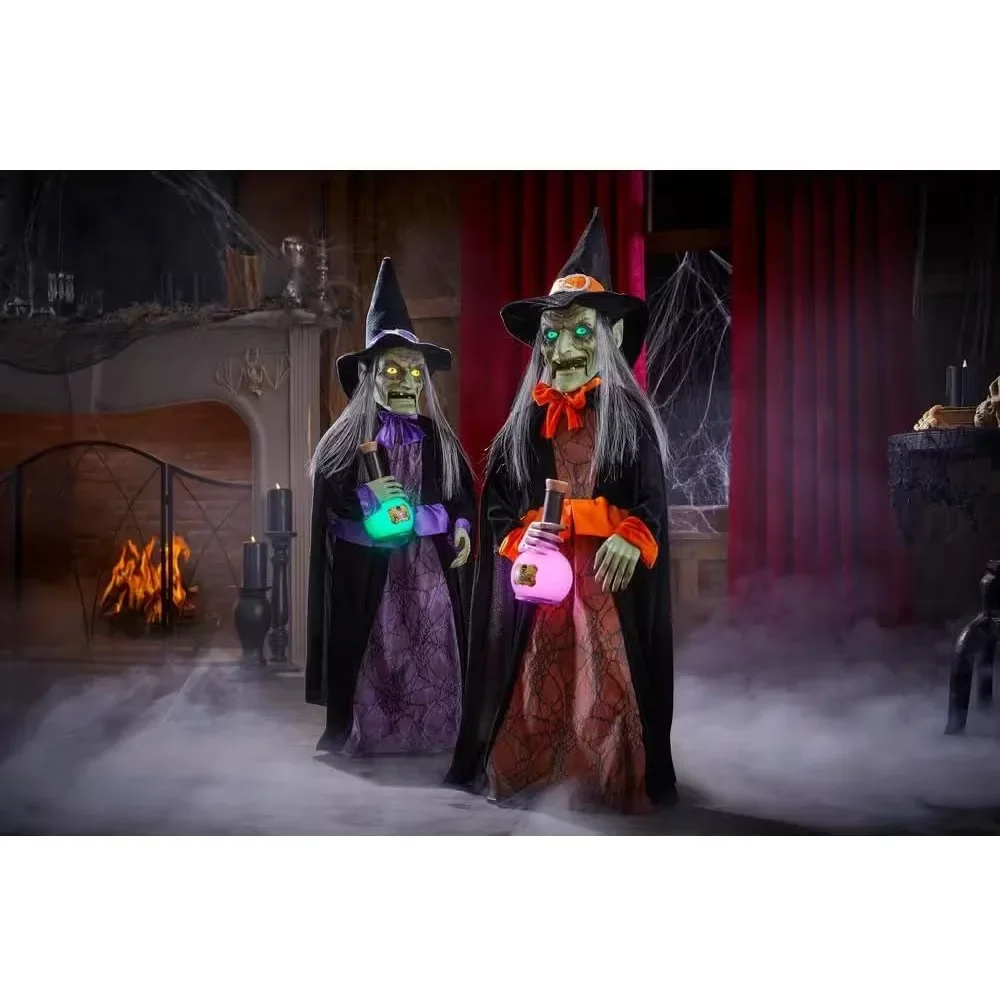 3 Ft. Large Animated Talking Dancing Potion Witches 2 Piece Set  Animatronic Scary Light Up Decor Props