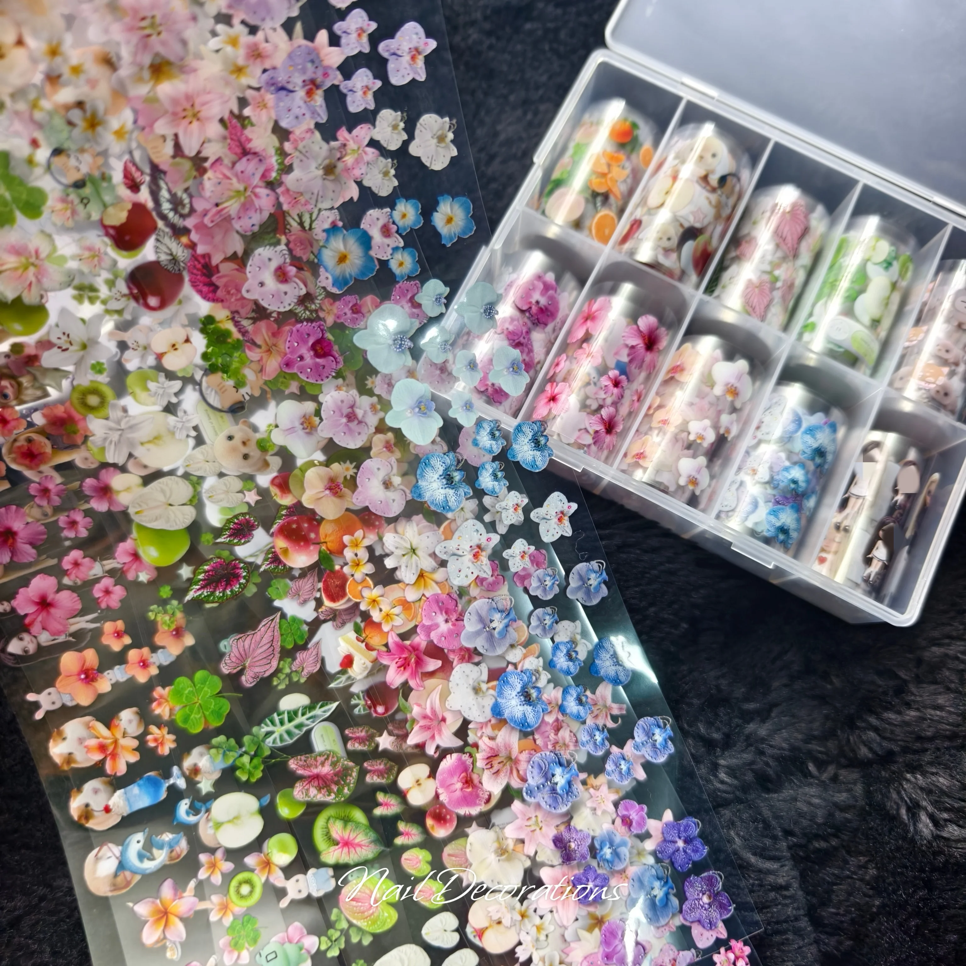 1 Box Blumen-Plumeria-Begonien-Blätter Phalaenopsis-Lilien Nagelfolien Transferpapier Nagelkunst-Aufkleber Nageldekoration – Detail 10