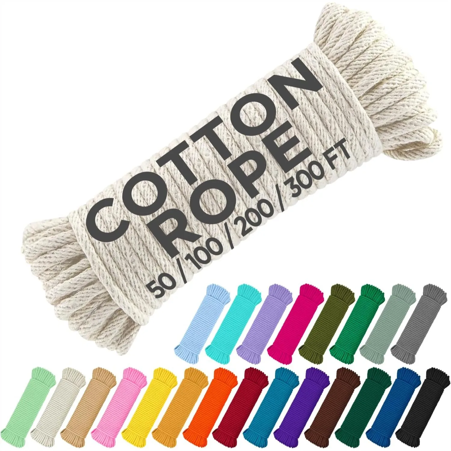 

Cotton Rope 3/16" x 50ft for Crafting, Camping & Clothesline, Strong Braided All-Purpose Cord