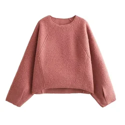 Vintage Sweatshirts Long Sleeve Y2k Sweatshirts Harajuku Fashion Solid Fall T-shirts Round Neck Pink Basic Pullovers