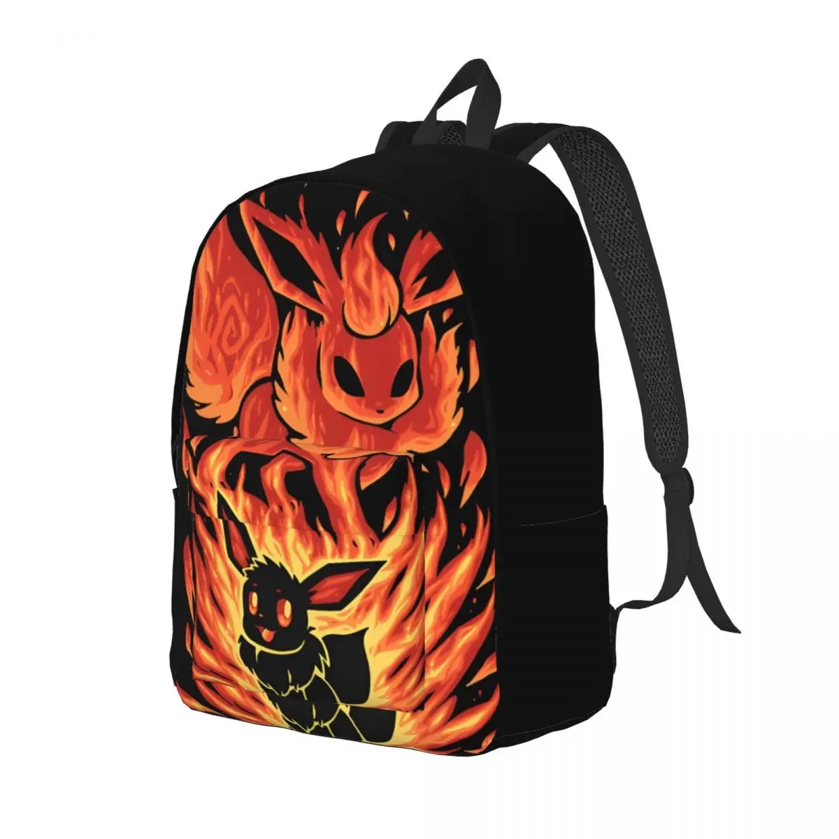 Silhouette Fire Evolution Backpack Pokemon Female Harajuku Design Picnic For Gifts Zipper Closure Daypack