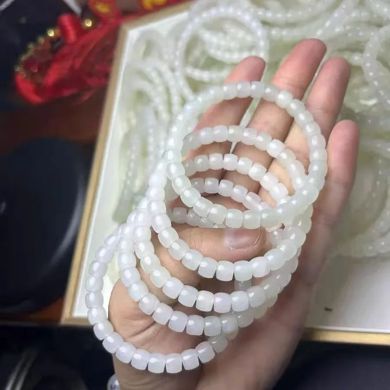 Hotan Old Material Sheep Fat Bead Bracelet Men And Women, White Jade Jewelry