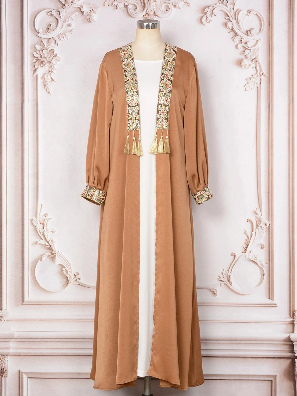 Robe de soirée pour Ramadan du moyen-orient, dubaï, cardigan de luxe musulmane pour femmes, ensemble deux pièces avec robe pendentif à pompon, nouvelle collection