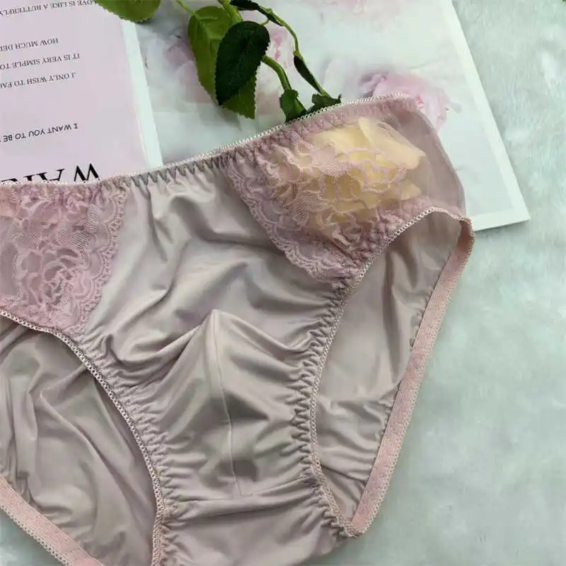 Men's Ice Silk Elastic Sexy Close-Fitting Lace e Underwear Smooth Purple e Briefs Breathable Comfortable Boxer ...
