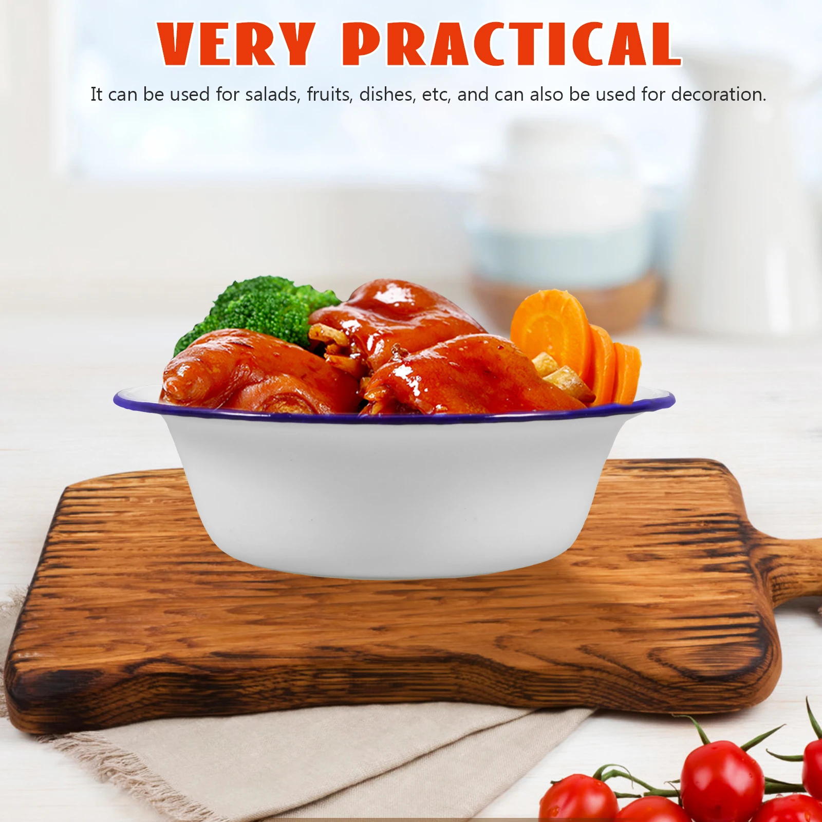 

Vintage Enamel Large Capacity Soup Basin Household Food Storage Container Kitchen Lard Oil Washing Mixing Fruit Cereal Bowl