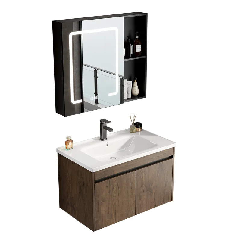 Modern Style Bathroom Vanity with Aluminium Honeycomb Cabinet Washbasin Smart LED Ceramic Sink and Marble Top for Hotel