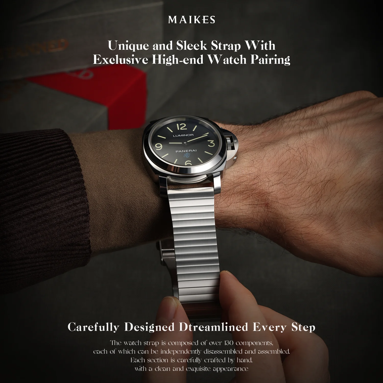 MAIKES Integrated Link Bracelet Watch Band 316L Stainless Steel Strap Accessories For Longines RADO Grand Seiko Breitling IWC
