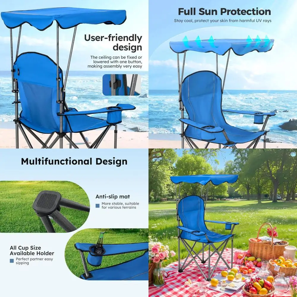

Portable Outdoor Canopy Lounge Chair with Sunshade and Cup Holder for Hiking and Travel