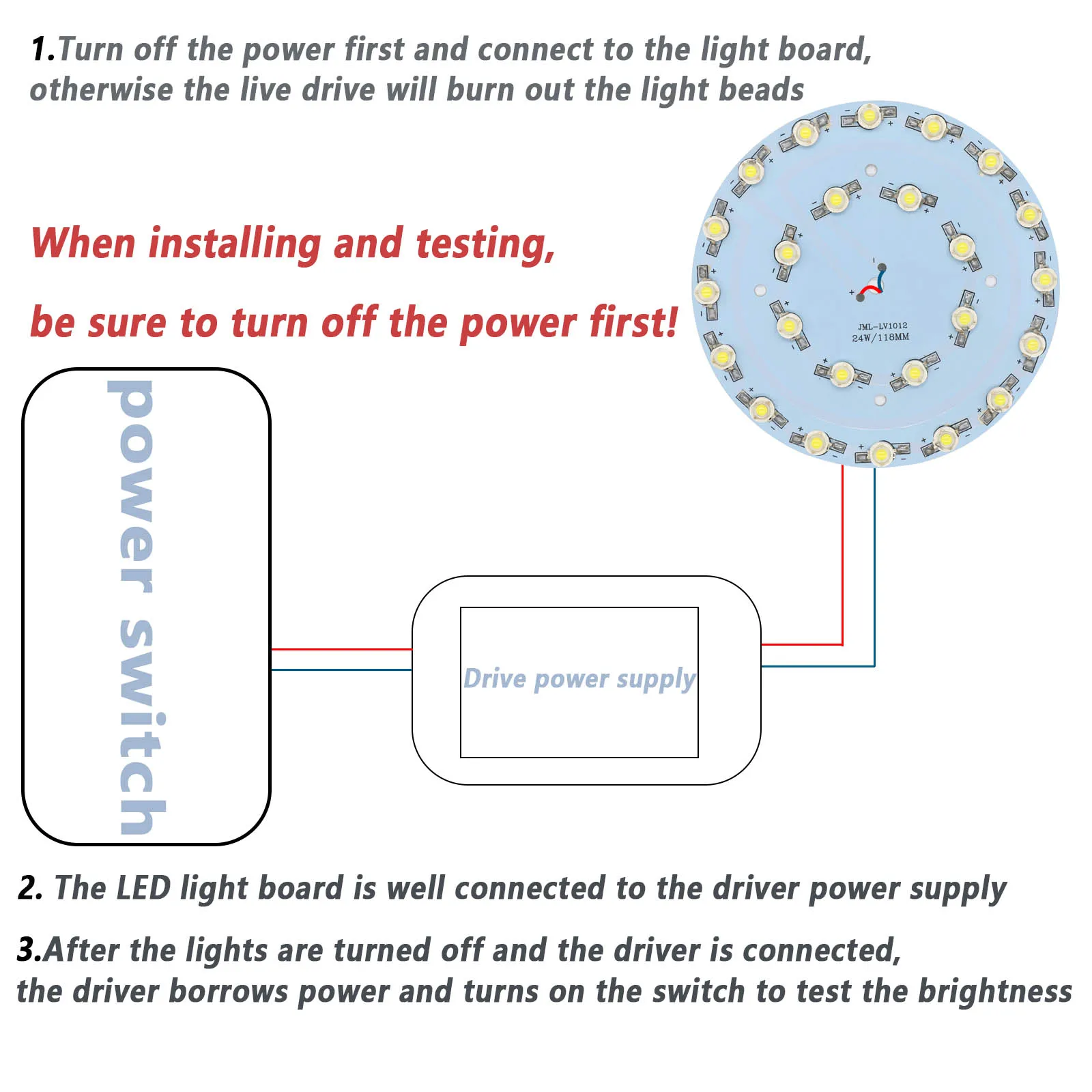 High Brightness LED HighPower Lamp Bead Light Source Board Cold 3W 12W 24W 290-300mA Aluminum Substrate LED Accessories Circular