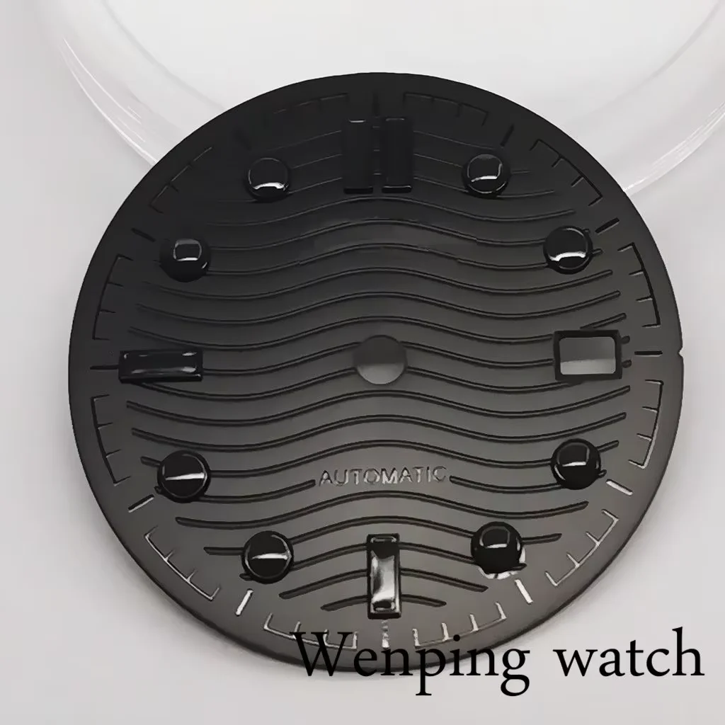 31mm Sterile Full Black Watch Dial with Scale Marks, Fits NH35 Movement, Matte Black Dial Watch Assembly Replacement Accessories
