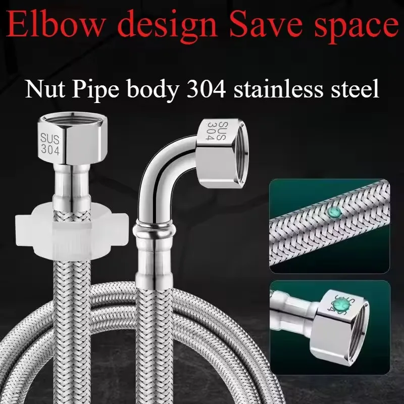 New 90° Bend Pipe Toilet Inlet 304 Stainless Steel Woven Tube Metal Right Angle Cold Hot Water Explosion-proof Pipe