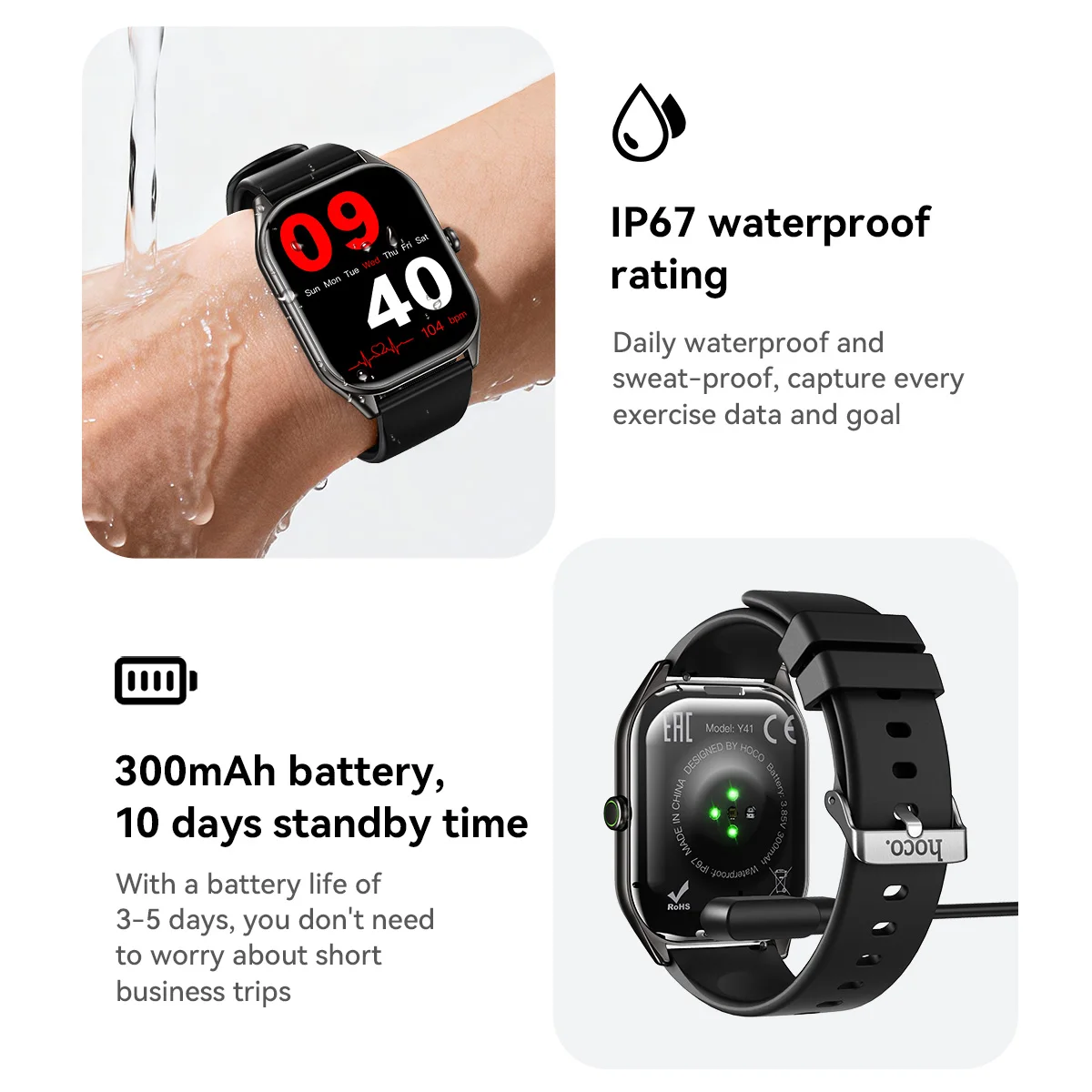 HOCO 1.955 TFT Touch Screen Ultra Thin Smart Watch Heart Rate Blood Oxygen Sleep Monitoring Bluetooth 5.0 Call Sports Watch IP67 view 3