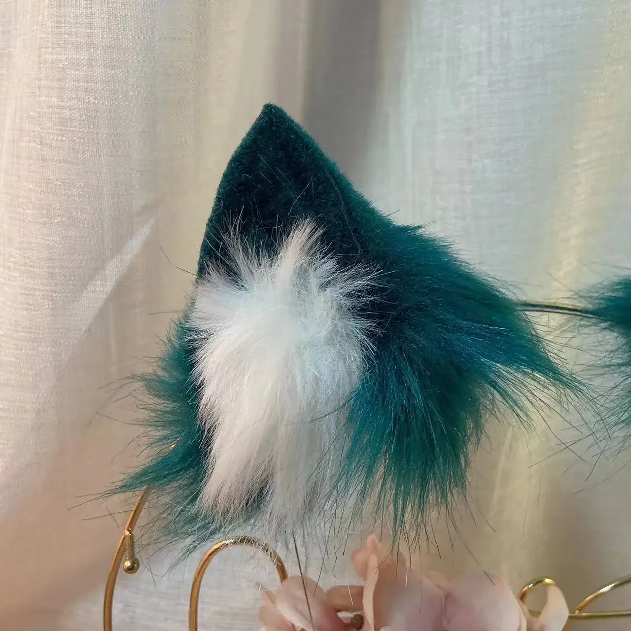 Handmade Simulation Beast Animals Ear Tail Dark Green Wolf Cat Fox Hair Hoop Hair Halloween Christmas Game Party Cosplay Prop