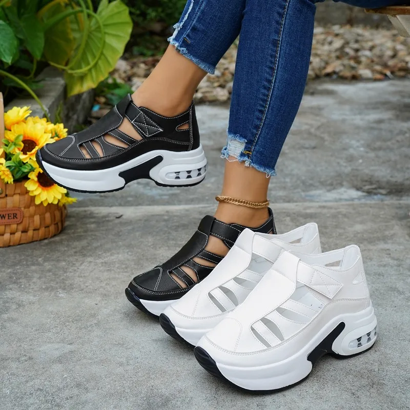 

Новые модные элегантные женские сандалии на танкетке с круглым носком, летние популярные удобные повседневные сандалии на толстой подошве для женщин