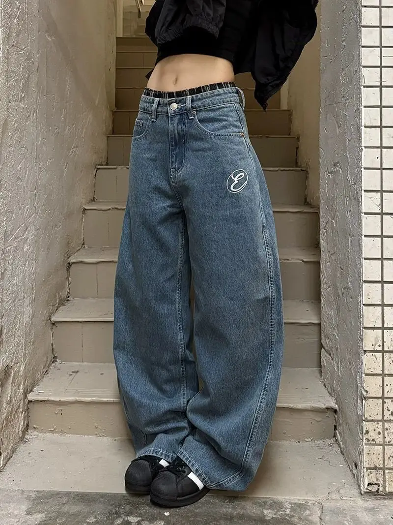 Vintage Stickerei Baggy Jeans Frauen Kleidung Straße Harajuku Hip Hop Hohe Taille Jeans Frau Casual Breite Bein Y2K Hosen