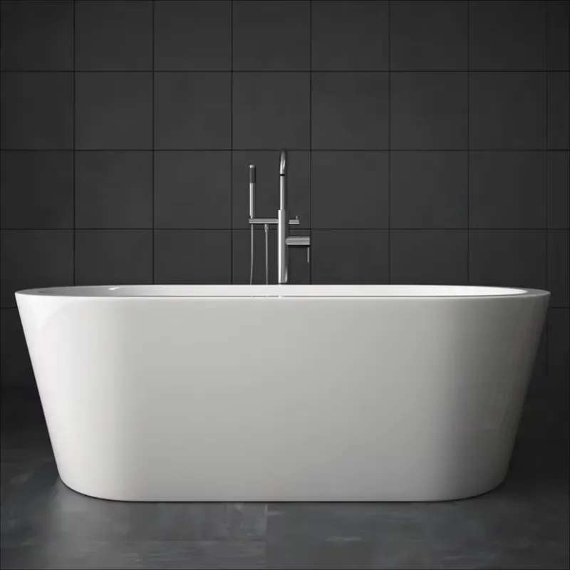 White Modern Eco-friendly Acrylic Oval Glossy Freestanding Bathtub High Quality Luxury Soaking Tub for Hotel Single Stone