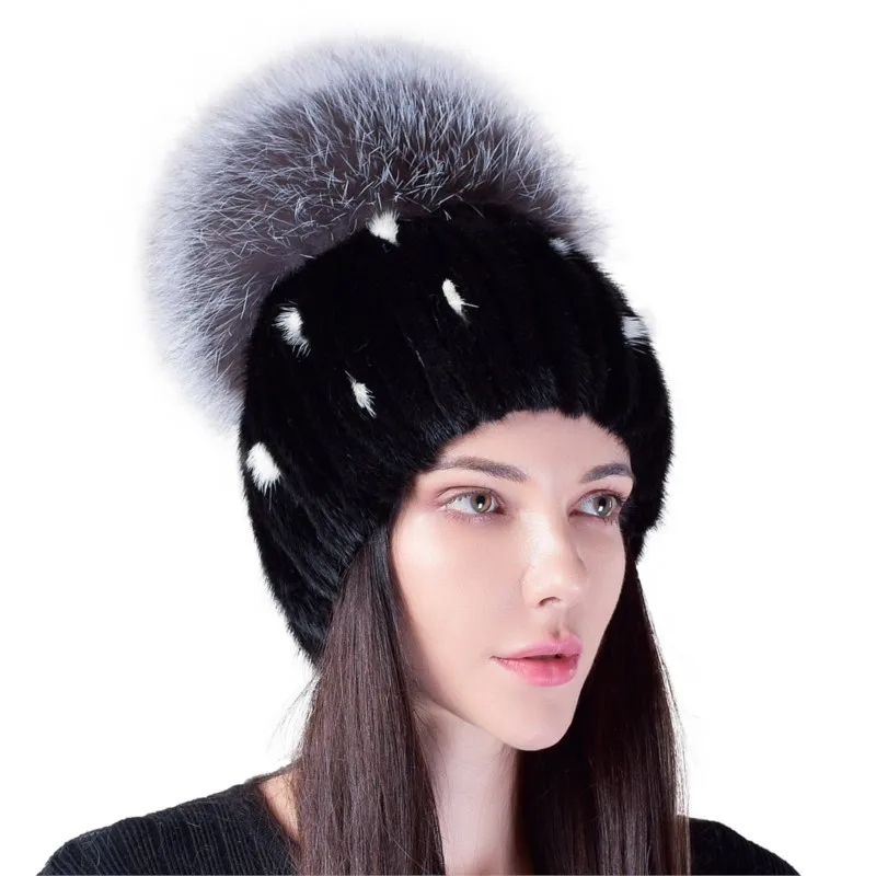 Fur hat for women hand-woven real
