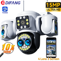 Yoosee 8K 16MP WiFi IP Camera Four Lens Three Screen 360° PTZ CCTV Auto Tracking Wireless Surveillance Security Camera Outdoor
