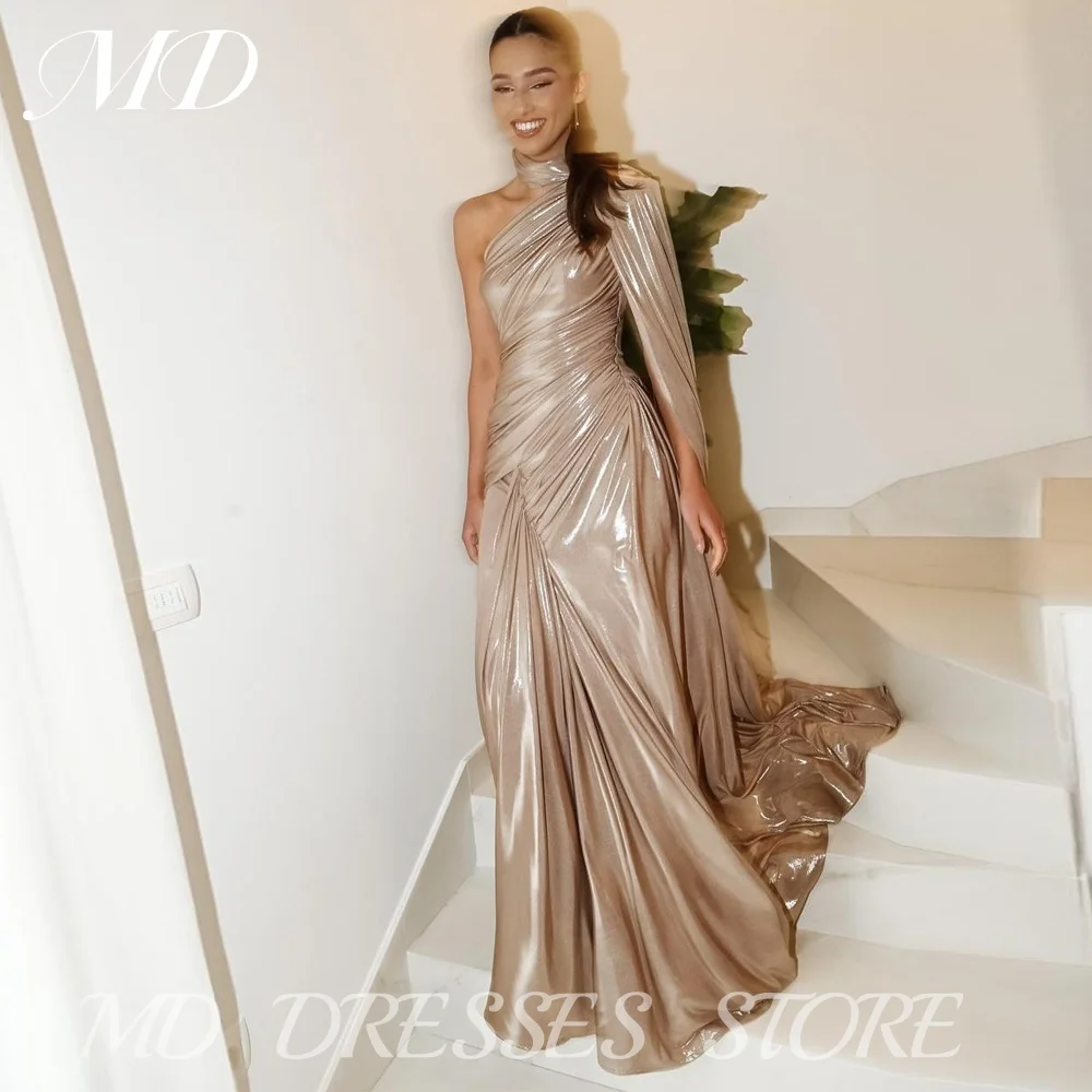

MD Shiny Shui Guang Satin Prom Gown One Shoulder A Line Long Formal Occasion Dresses Sequined Tight Prom Party Gowns Customized