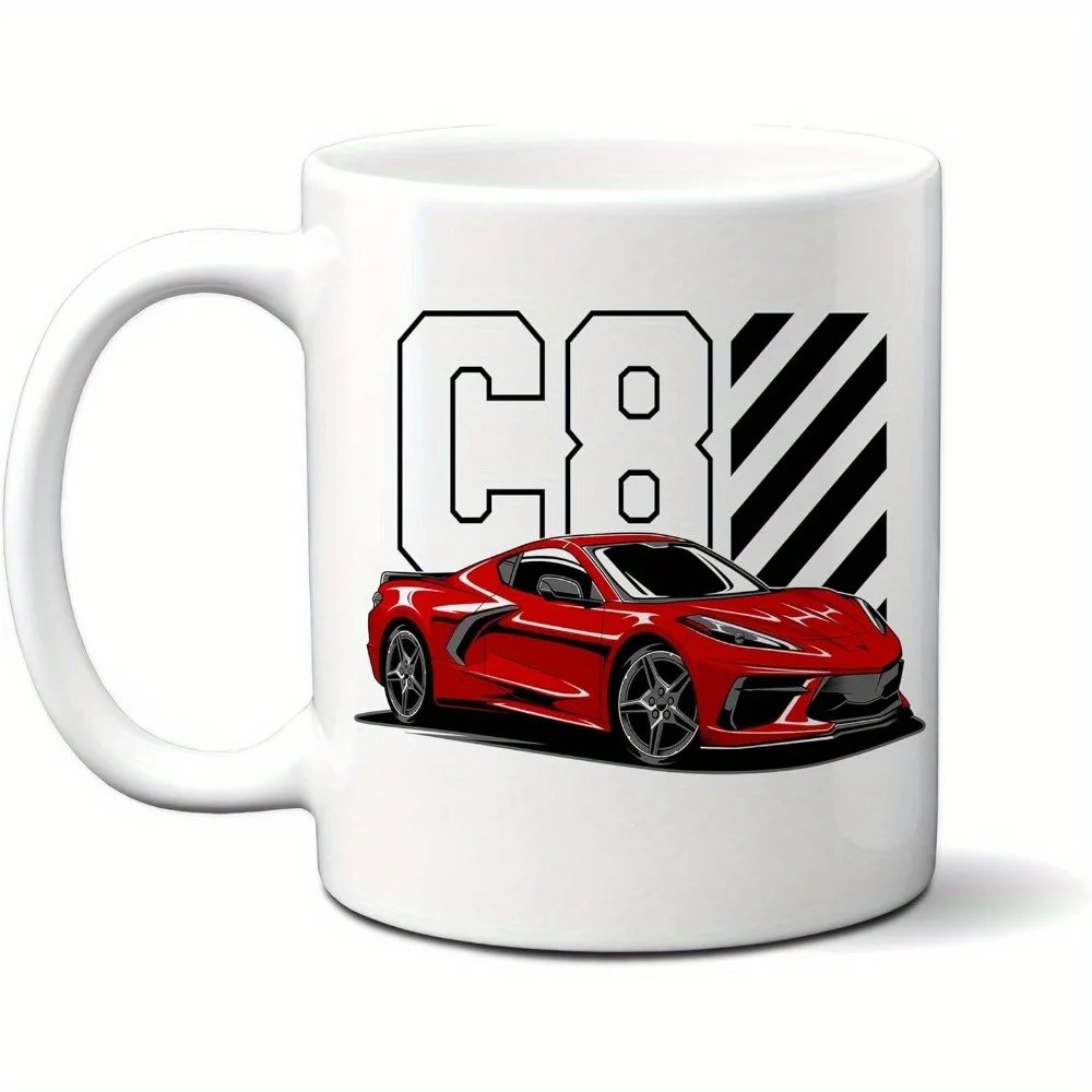 C8 Corvette Mug - Stylish Ceramic Mug with Red Sports Car Design, Perfect Gift for Car Enthusiasts and Everyday Use