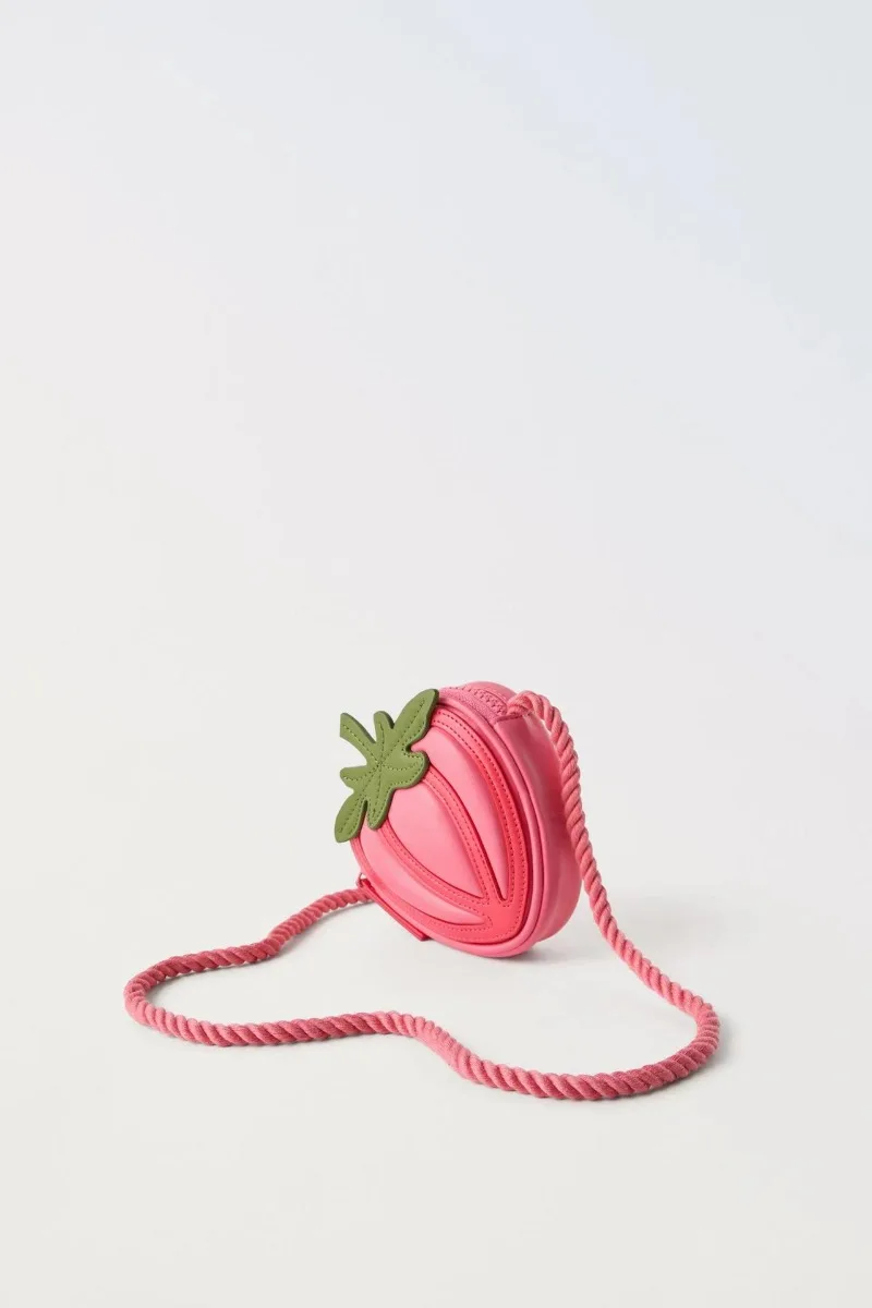 Summer New PU Concave Pink Strawberry Fruit Bag Three-dimensional Children\'s Crossbody Bag Women\'s Shoulder Bag