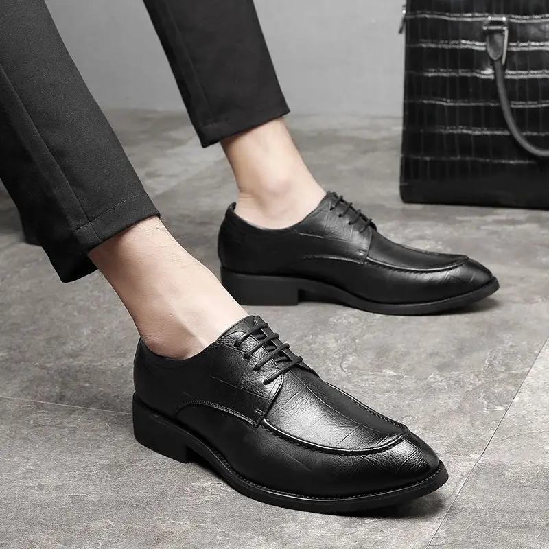 

Business Casual Leather Shoes Men's Elevator Shoes Korean Style Pointed Toe Lace Up British Style Versatile Formal Shoes