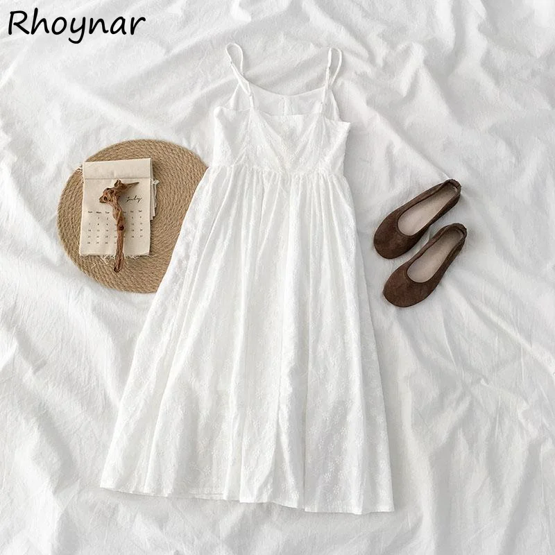 

Solid Sleeveless Dresses Women White Korean Style Clothing Sweet College Leisure Daily Simple Tender Button Designed Summer Chic