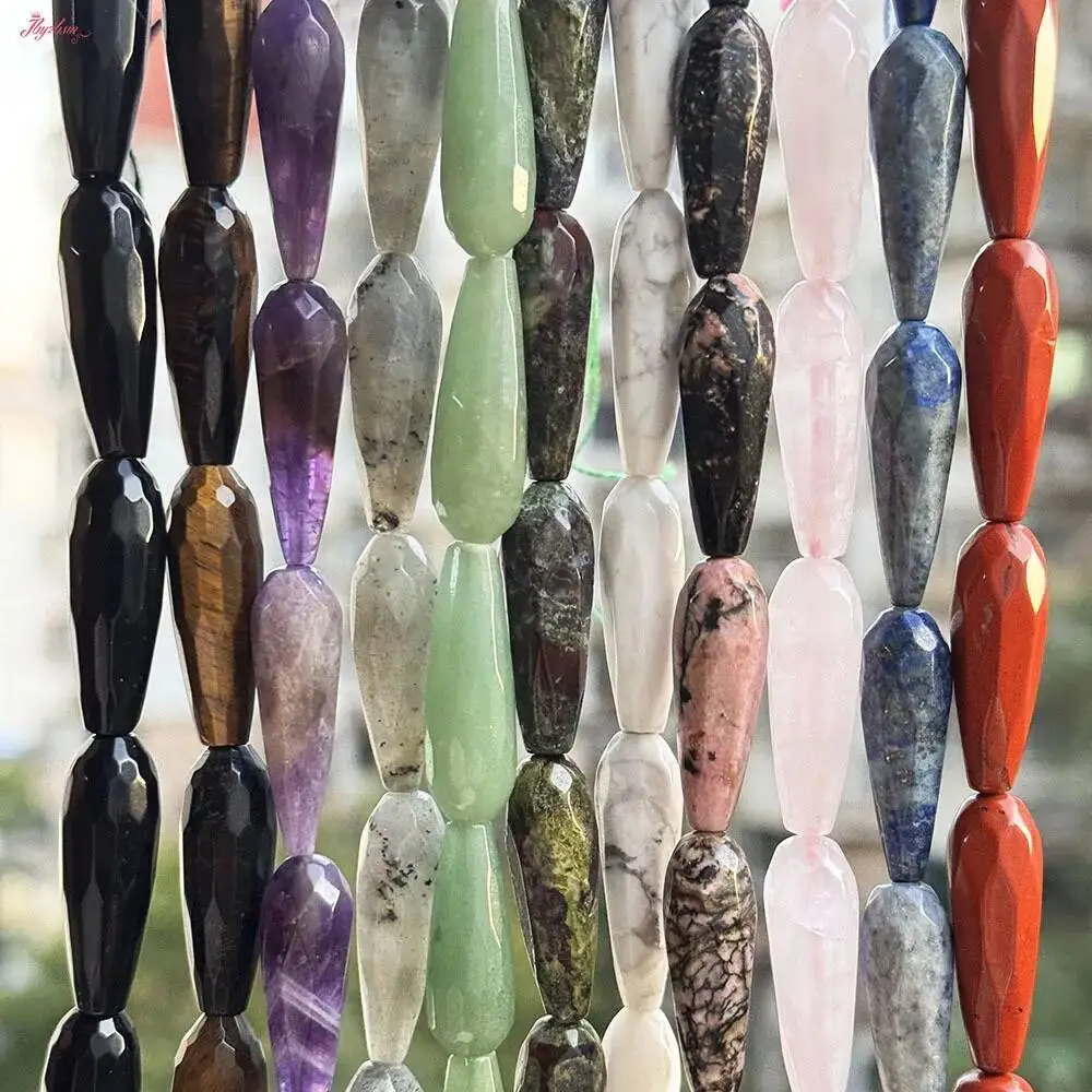 10x30mm Drop Faceted Amethyst Tiger Eye Agate Auqartz  Natural Stone Beads 15 inches for DIY Necklace Bracelet Jewelry Making