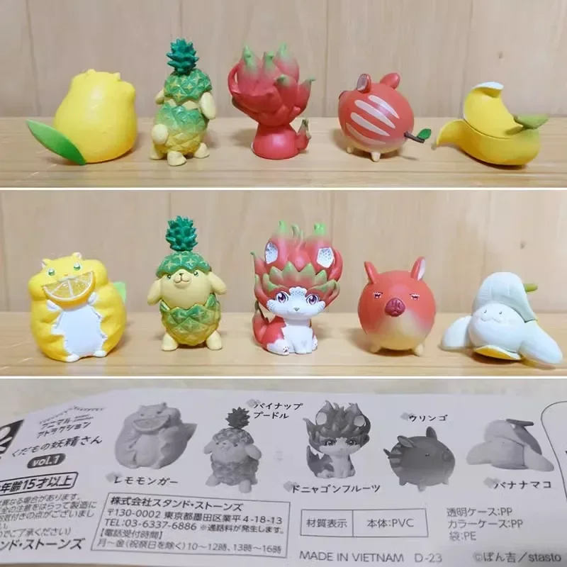 Stasto Original Kawaii Gashapon Figure Anime Fruit Fairy Lemon Hamster Pineapple Figurine Cute Capsule Toys Miniature Kids Gift