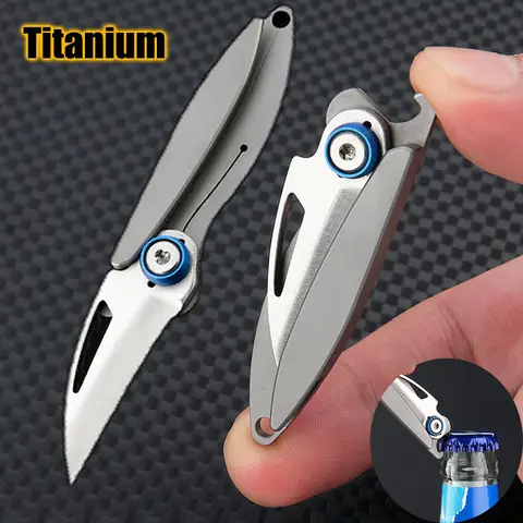 Titanium Cicada Knife Sharp Mini Folding Knife Carry Key Chain Bottle Opener Open box Express Knife Outdoor EDC Tool