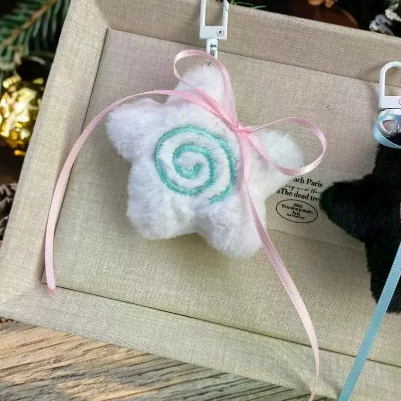 INS Style Ribbon Bow Star Fish Board Plush Pendant Keychain Kawaii Backpack Hanging Ornament Decoration Accessories Gifts