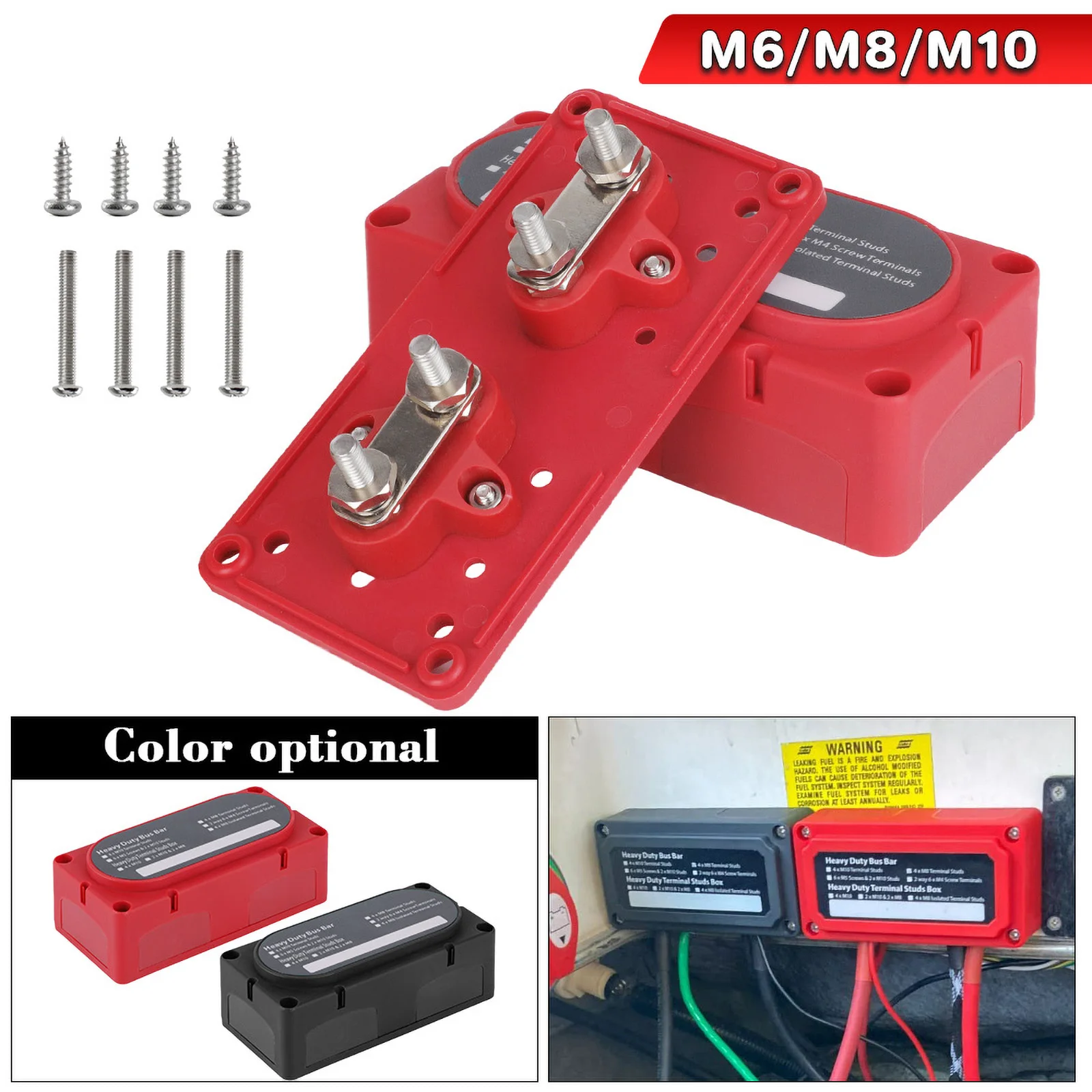 

Bus Bar Power Distribution Block Heavy Duty Module Design 12-48V DC Busbar BoxTerminal Studs for Marine Automotive RV Boat Truck