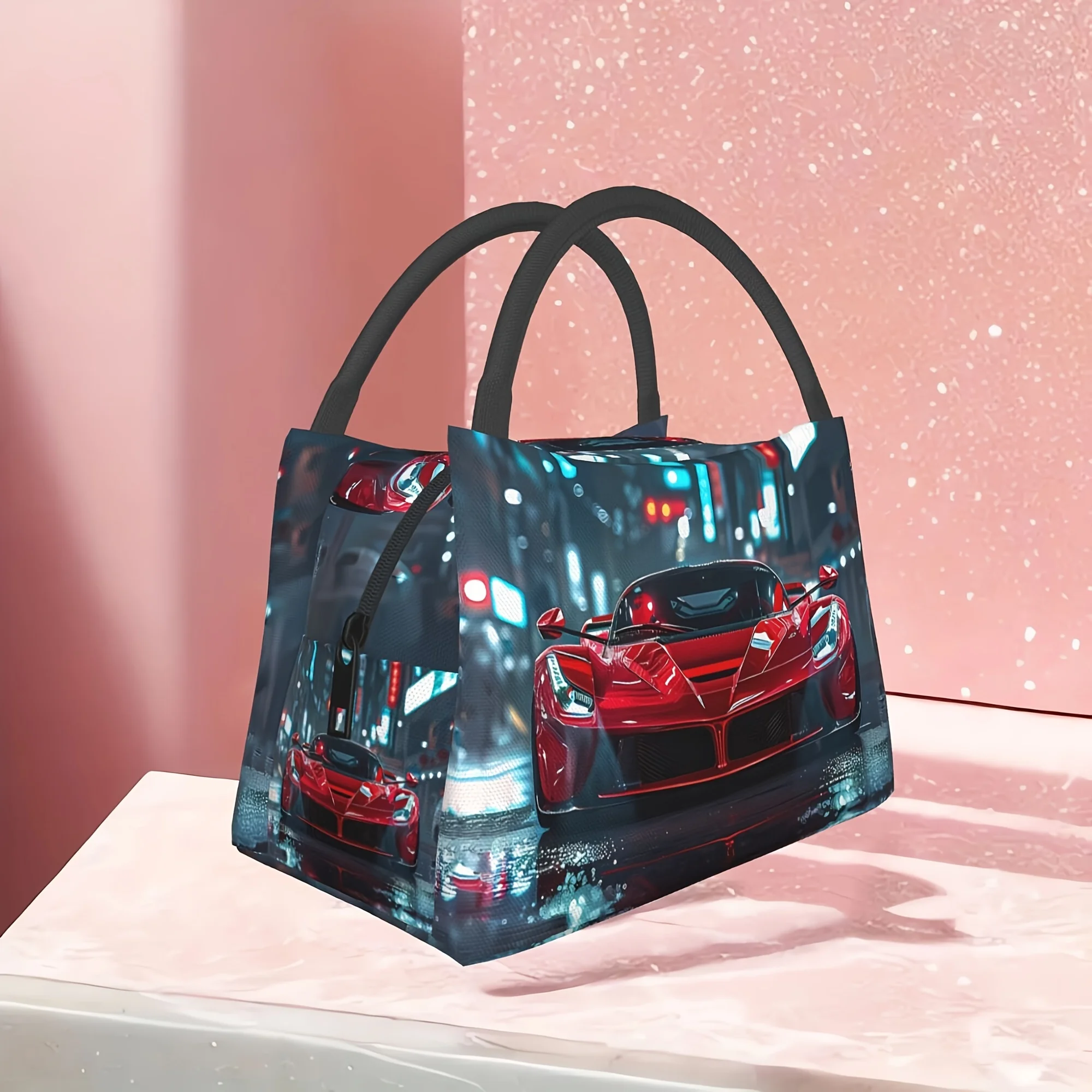 

Versatile Insulated Lunch Bag with Racing Car Design - Reusable, Perfect for Home, Office, School, Picnics & Beach Outings