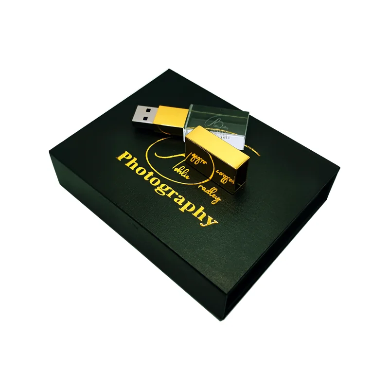 Brand Custom Photography Studio Gold Plated LOGO Gold Crystal USB3.0  High-speed Flash Drive 16GB 32GB 64GB 128GB with Box