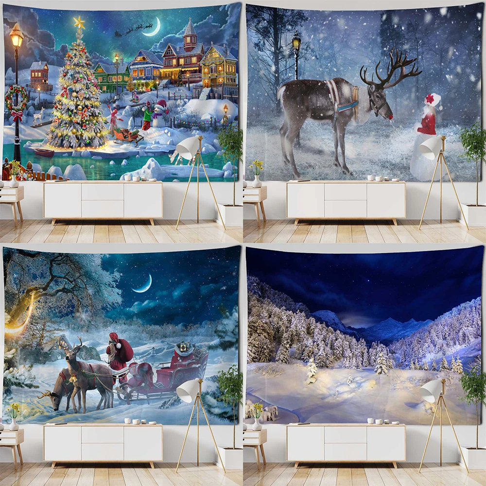 

Home Decor Christmas Tapestry Winter Santa Claus Polyester Living Room Wall Background Fabric tapiz navideño