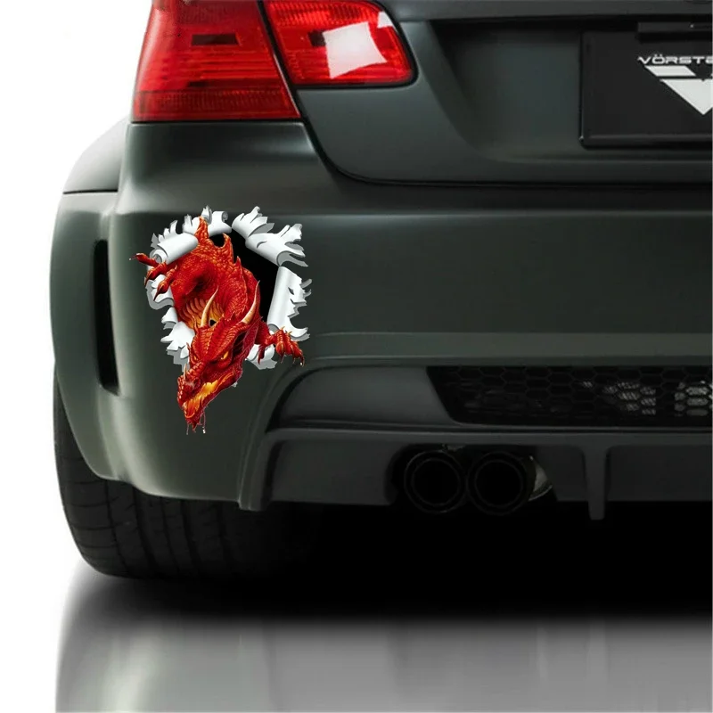 Car Sticker Ripped Torn Bullet Hole Design Motive Red Dragon Motorcecly Decals for Window Door Laptop Vinyl,15cm