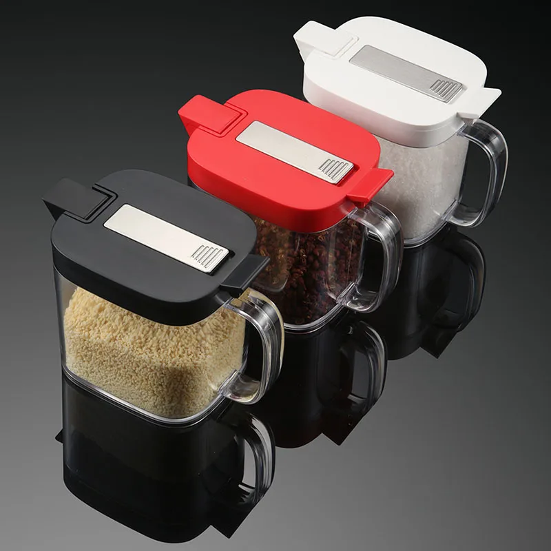 Auto Flip Seasoning Box Wall Mounted Plastic Condiment Container With Spoon,Spice Jars Kitchen Supplies