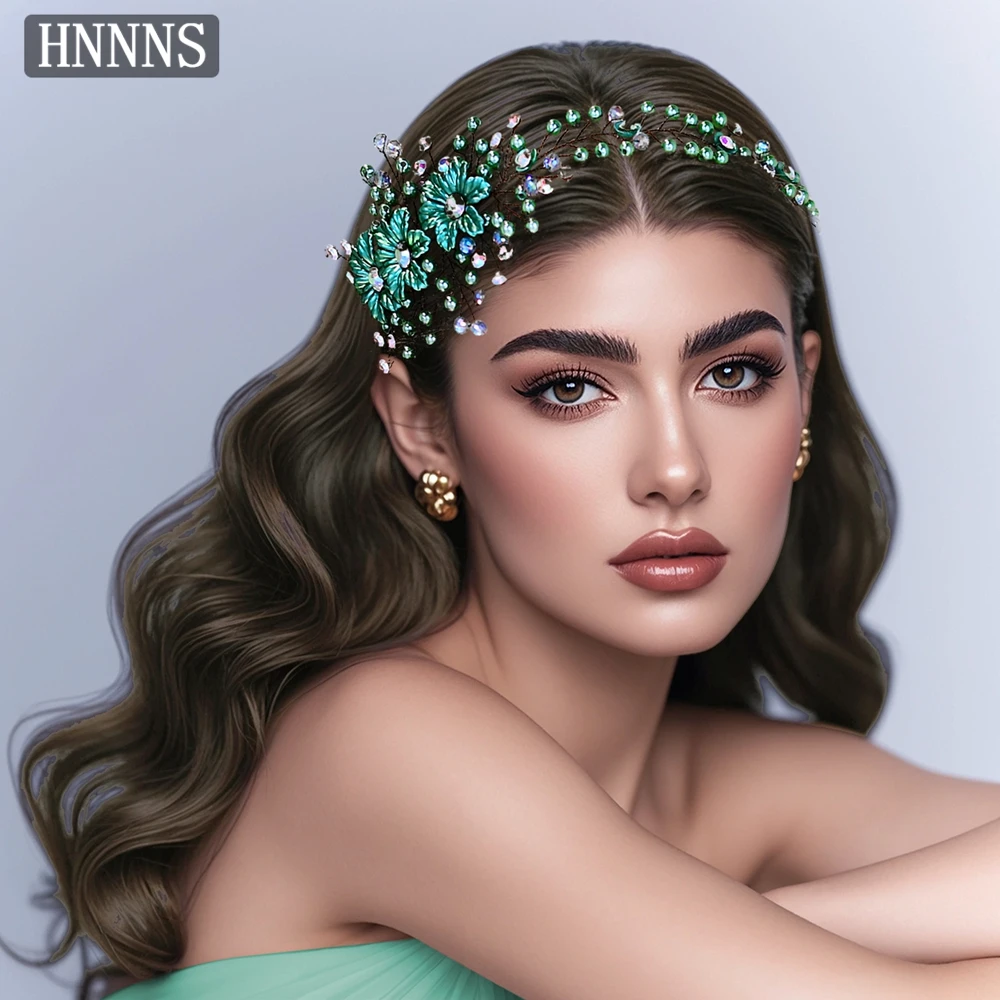 

HNNNS Colored Crystal Flower Bridal Hair Accessories Wedding Pearl Headband Party Hairband Bridesmaids Hairstyle Decoration A224