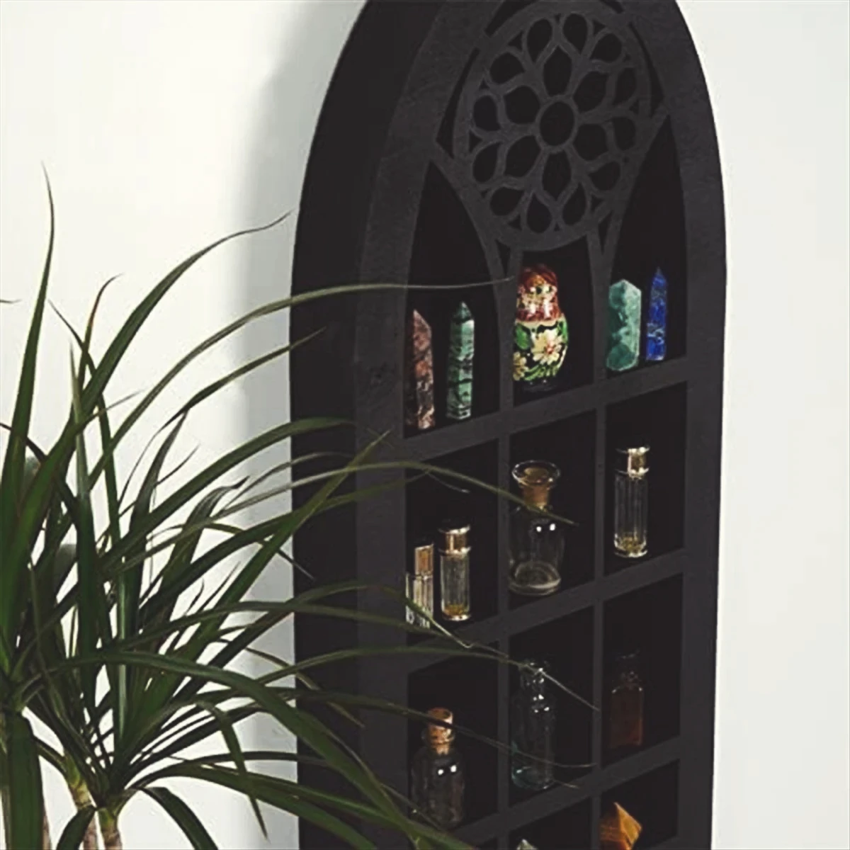 Wall Mounted Floating Shelves Old Church Window Crystal Wall Shelf Wall Hanging Gothic Boho Black Essential Oil Shelf B20