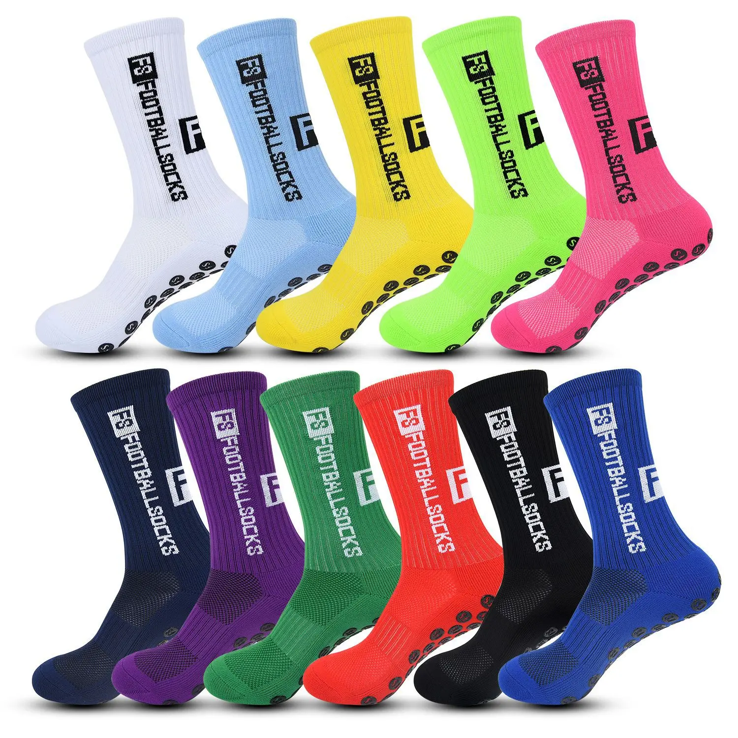 9Pairs/Lot FS Football Socks New Style Round Silicone Suction Cup Grip Anti Slip Soccer Socks Sports Men Baseball Rugby Socks