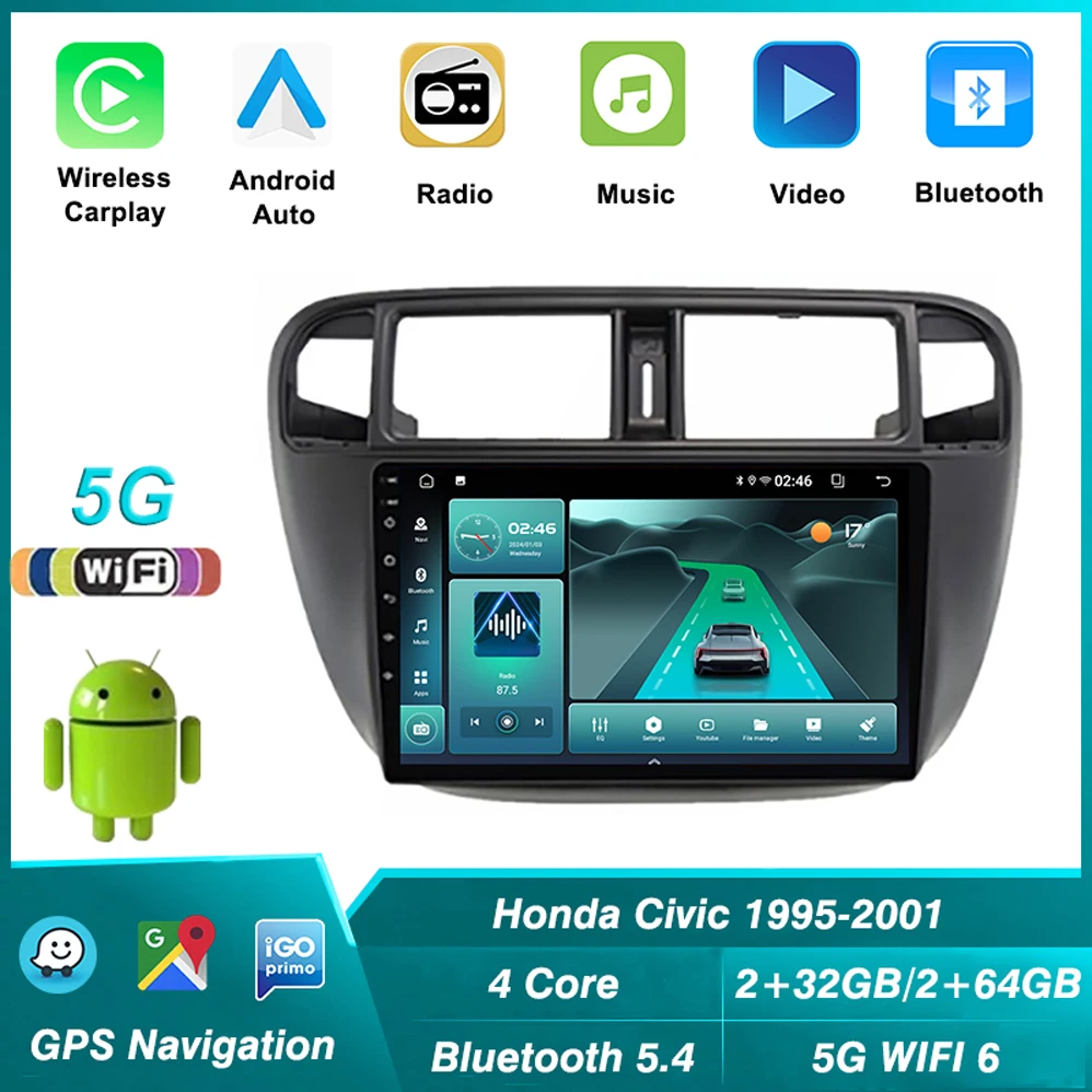 Reproductor Multimedia de vídeo para coche, dispositivo con Android, Carplay, navegación GPS, Radio DSP, BT5.4, 5G + 1995G, WIFI6, para 1996, 2001-2,4