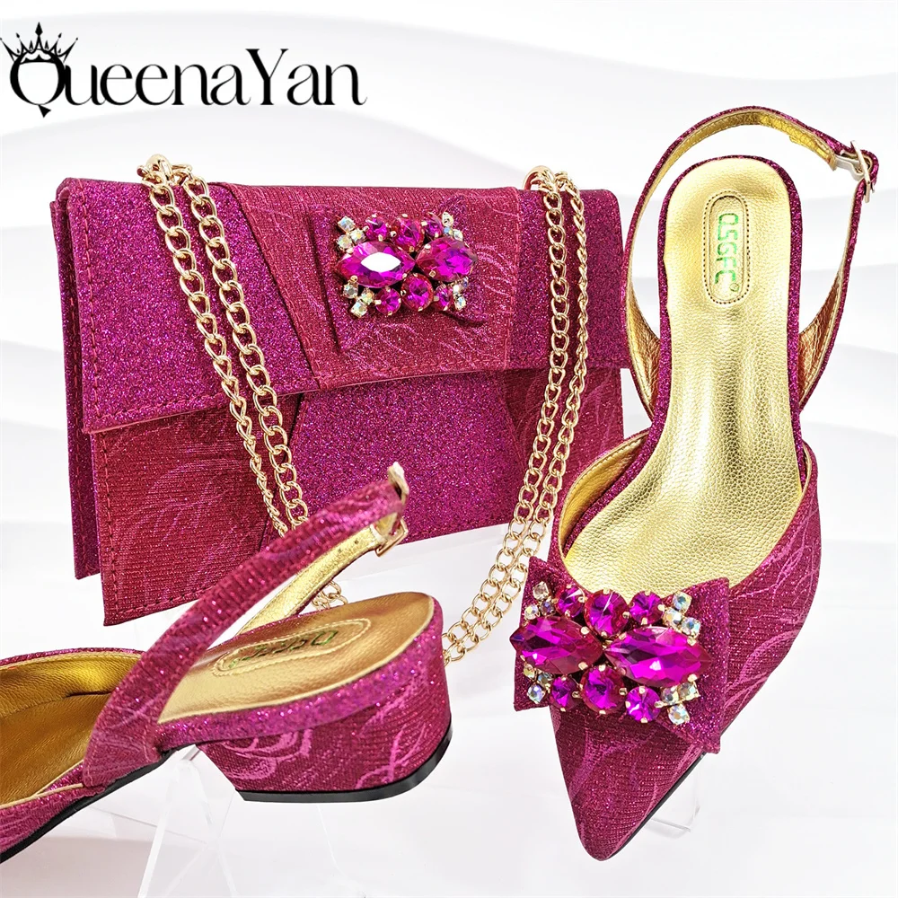 New African Women's Shoes And Bag Light and Comfortable Shoes Rhinestones Embellished with The Same Fine Handbag