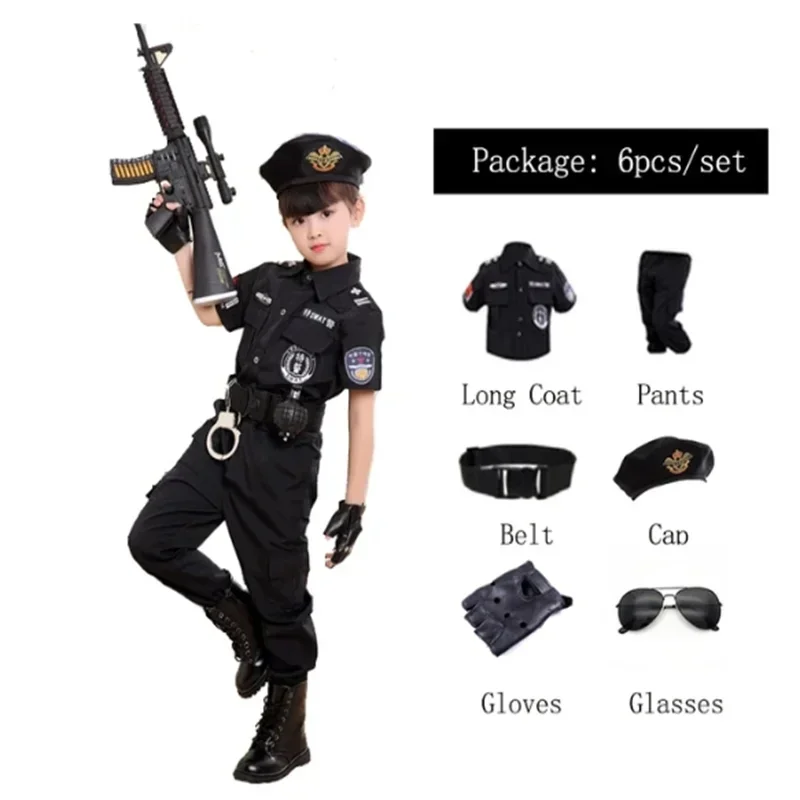 New Children Traffic Police Cop Cosplay Costumes Policemen Uniform Girls Pleated Skirt Student Team Halloween Party Performance