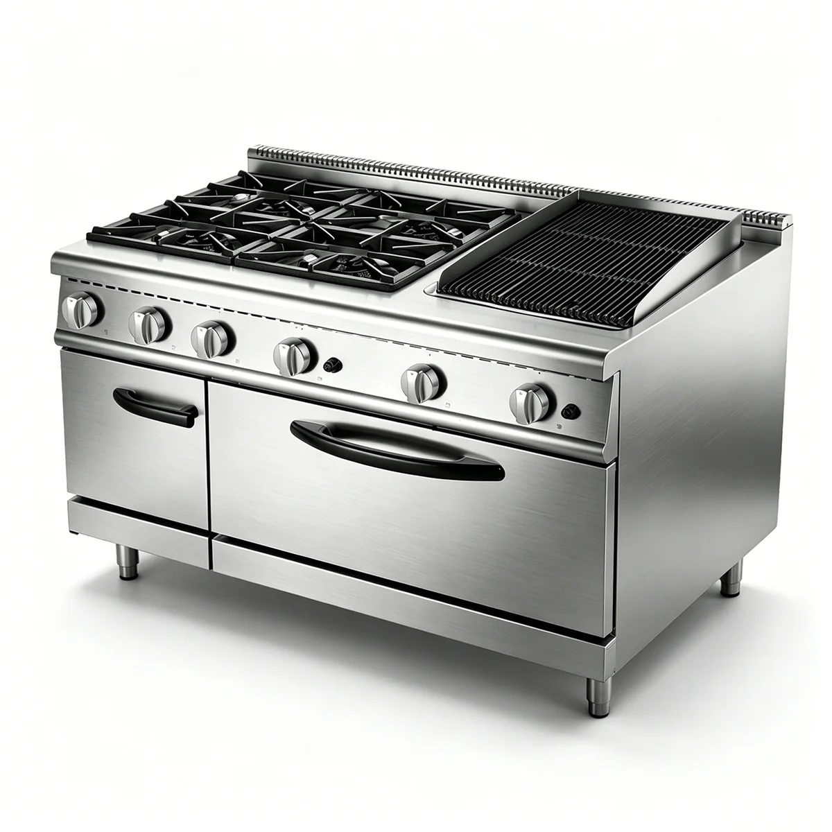 Multifunctional Commercial Gas Stove Stainless Steel 4 Burner Gas Range Volcanic Stone Grill & Gas Oven