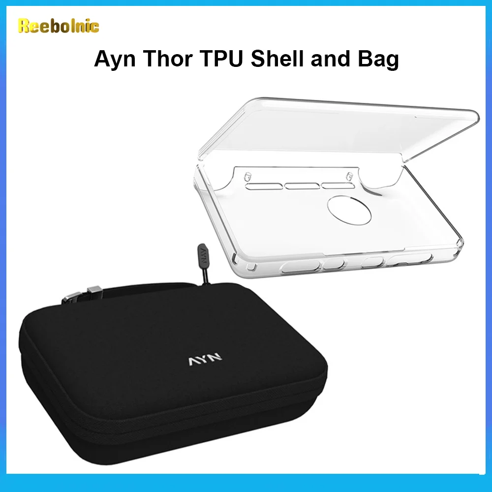 Reebolnic Ayn Thor TPU Shell and Black Bag for Dual Screen Flip Game Console AYN THOR Official Accessories Storage Bag Portable