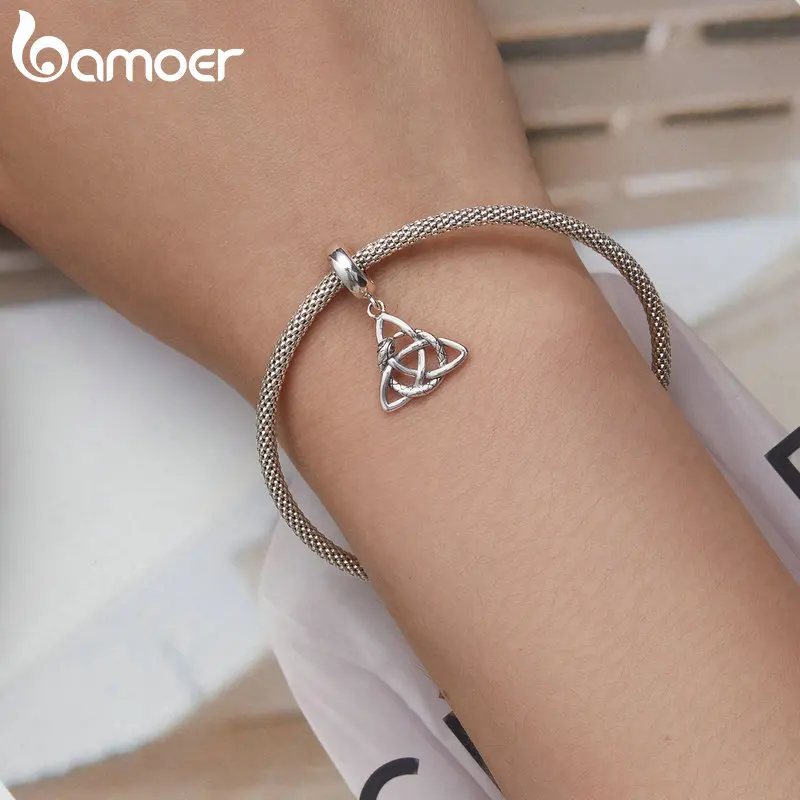 Bamoer 925 Sterling Silver Celtic Symbol Pendant fit for DIY Charms Bracelet & Bangle Silver Snake Charms Women Fine Jewelry