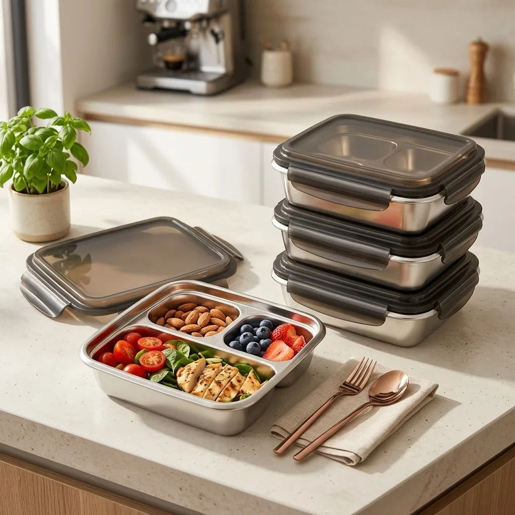 Large Capacity Lunch Container With Lid Microwave Safe Leak-proof 304 Stainless Steel Divided Bento Lunch Box For Kids Students view 2