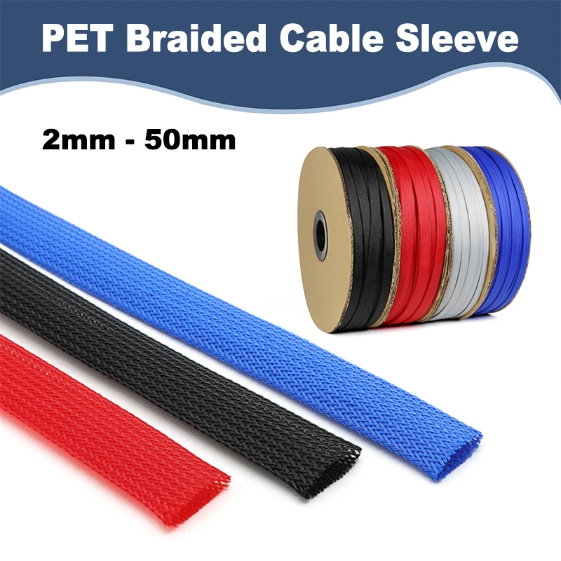 5m PET Braided Cable Sleeve 2/4/6/8/10/12/14/16/20/25/30/40/50mm Expandable Insulated Sheath Tight Sleeving Line Wire Protection
